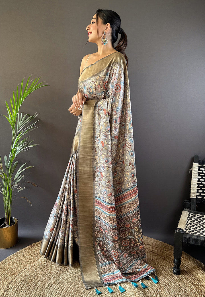 Tussar Silk Saree | Woven Jari Designer with Madhubani Print for Events