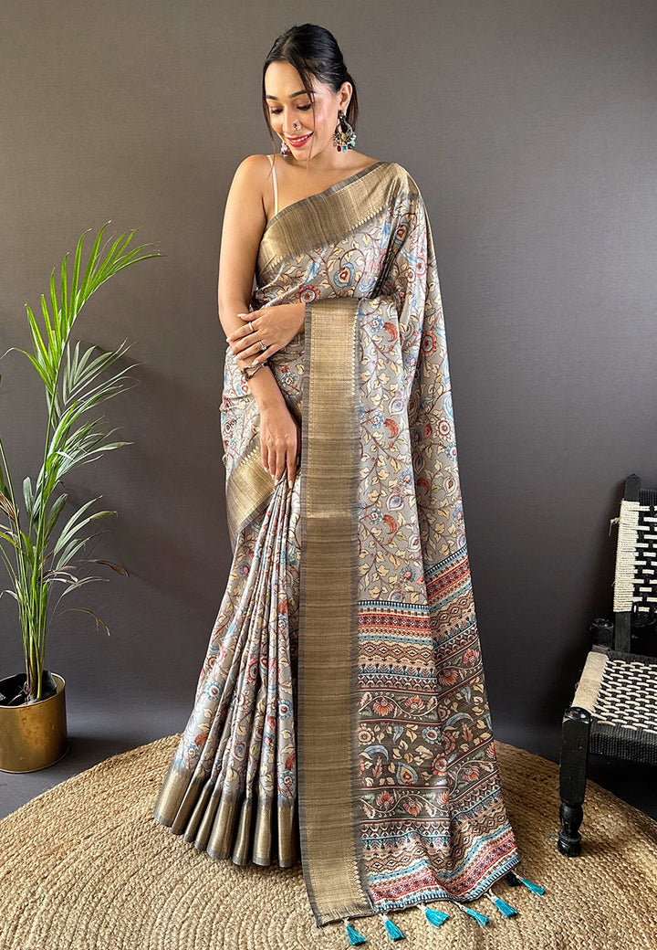 Tussar Silk Saree | Woven Jari Designer with Madhubani Print for Events