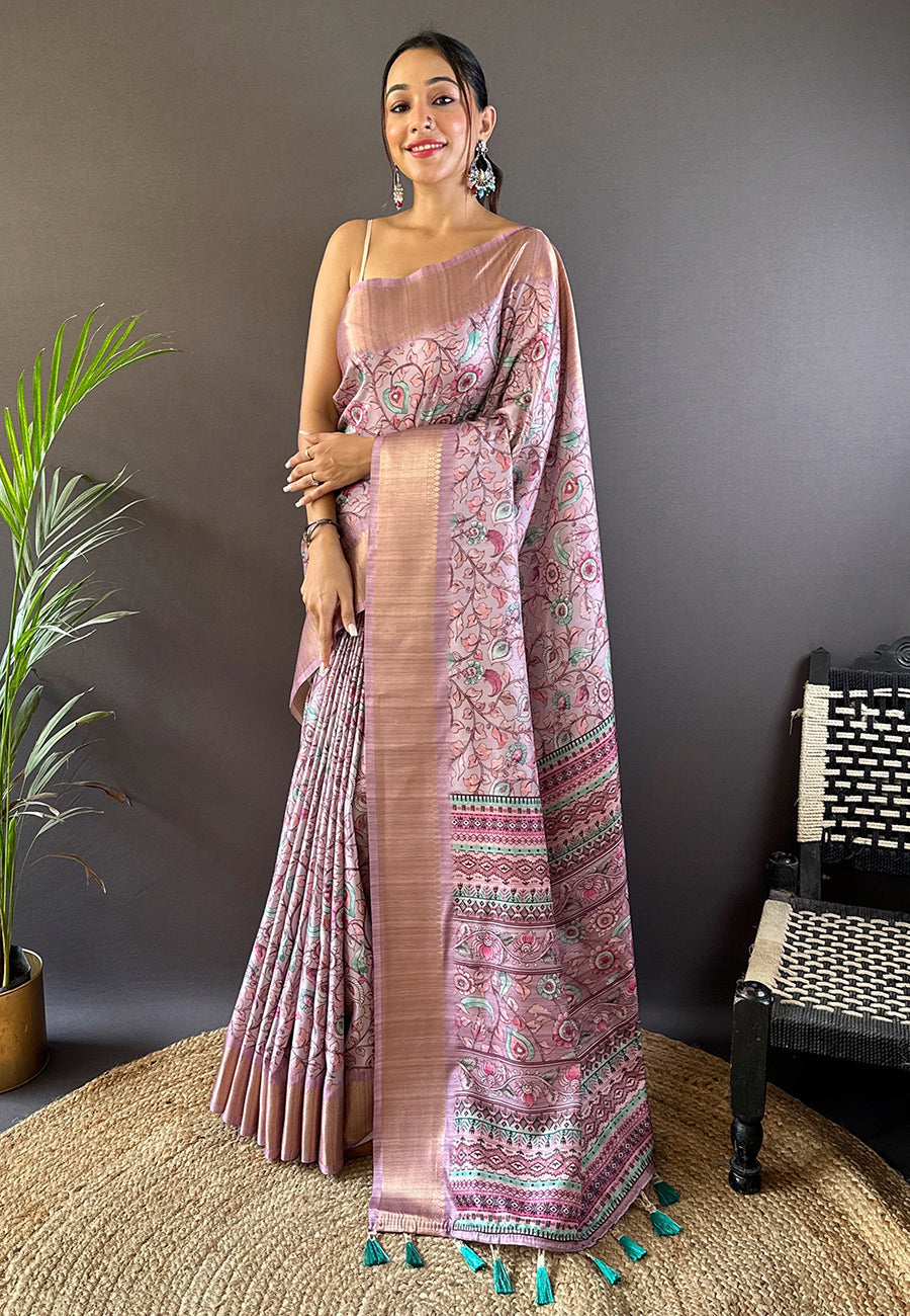 Tussar Silk Saree | Woven Jari Designer with Madhubani Print for Events