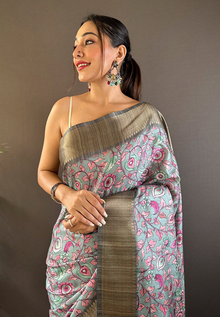 Tussar Silk Saree | Woven Jari Designer with Madhubani Print for Events