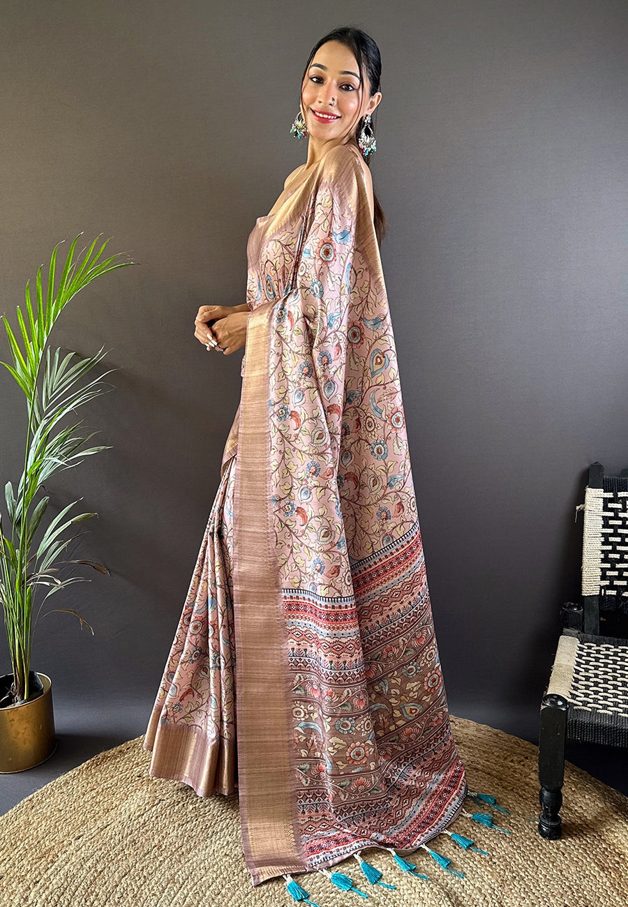 Tussar Silk Saree | Woven Jari Designer with Madhubani Print for Events