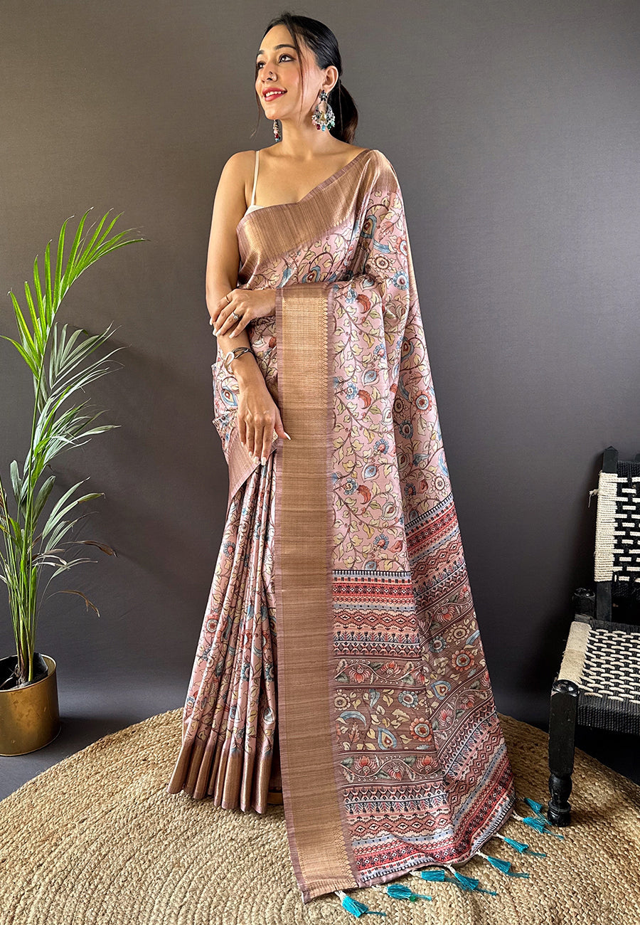 Tussar Silk Saree | Woven Jari Designer with Madhubani Print for Events