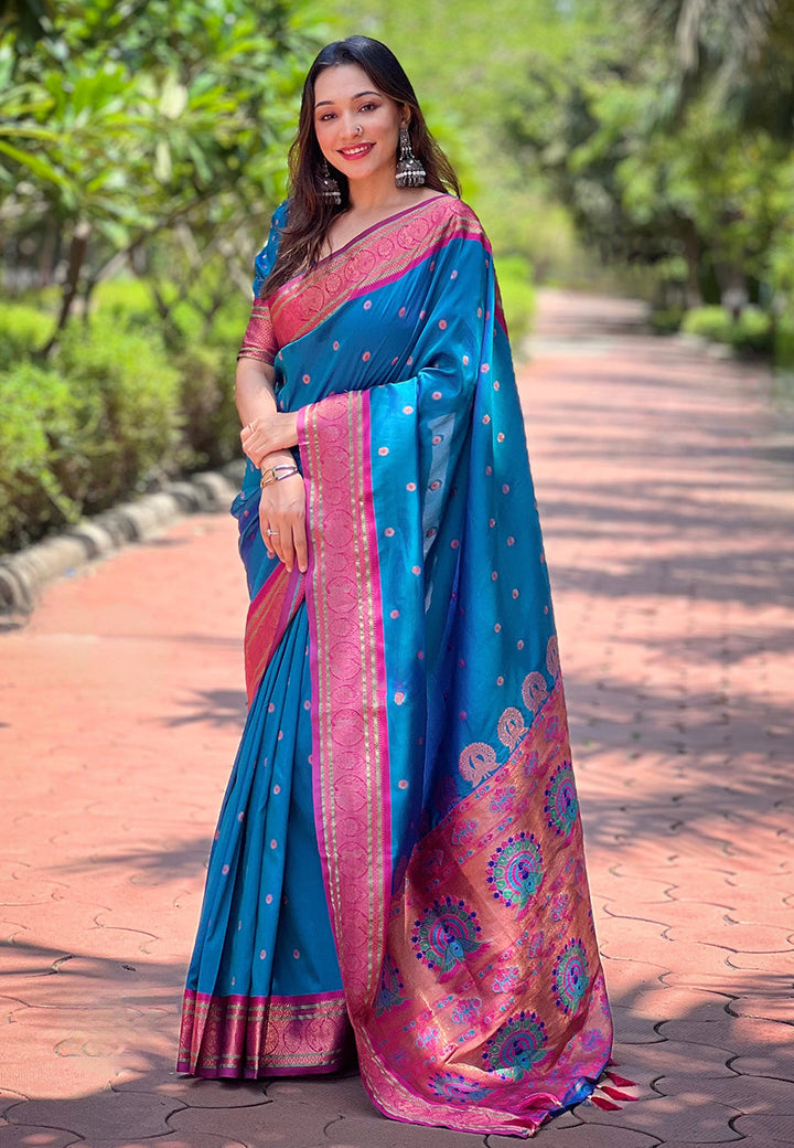 Paithani Silk Saree | Meenakari Designer Work for Special Events & Weddings