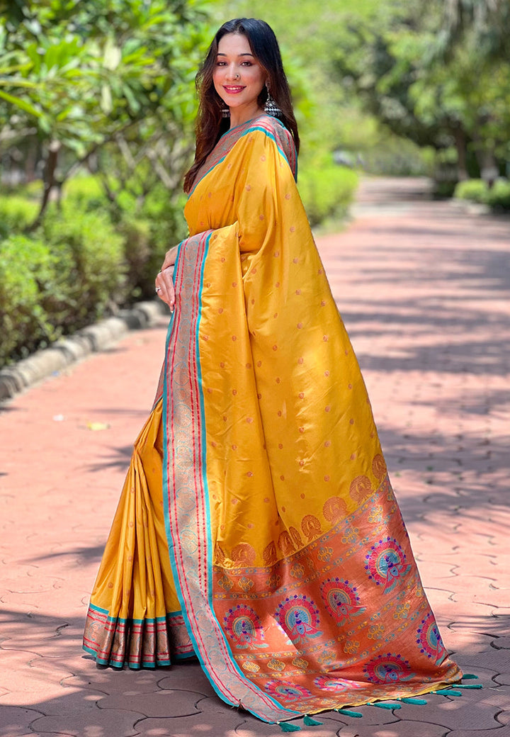 Paithani Silk Saree | Meenakari Designer Work for Special Events & Weddings