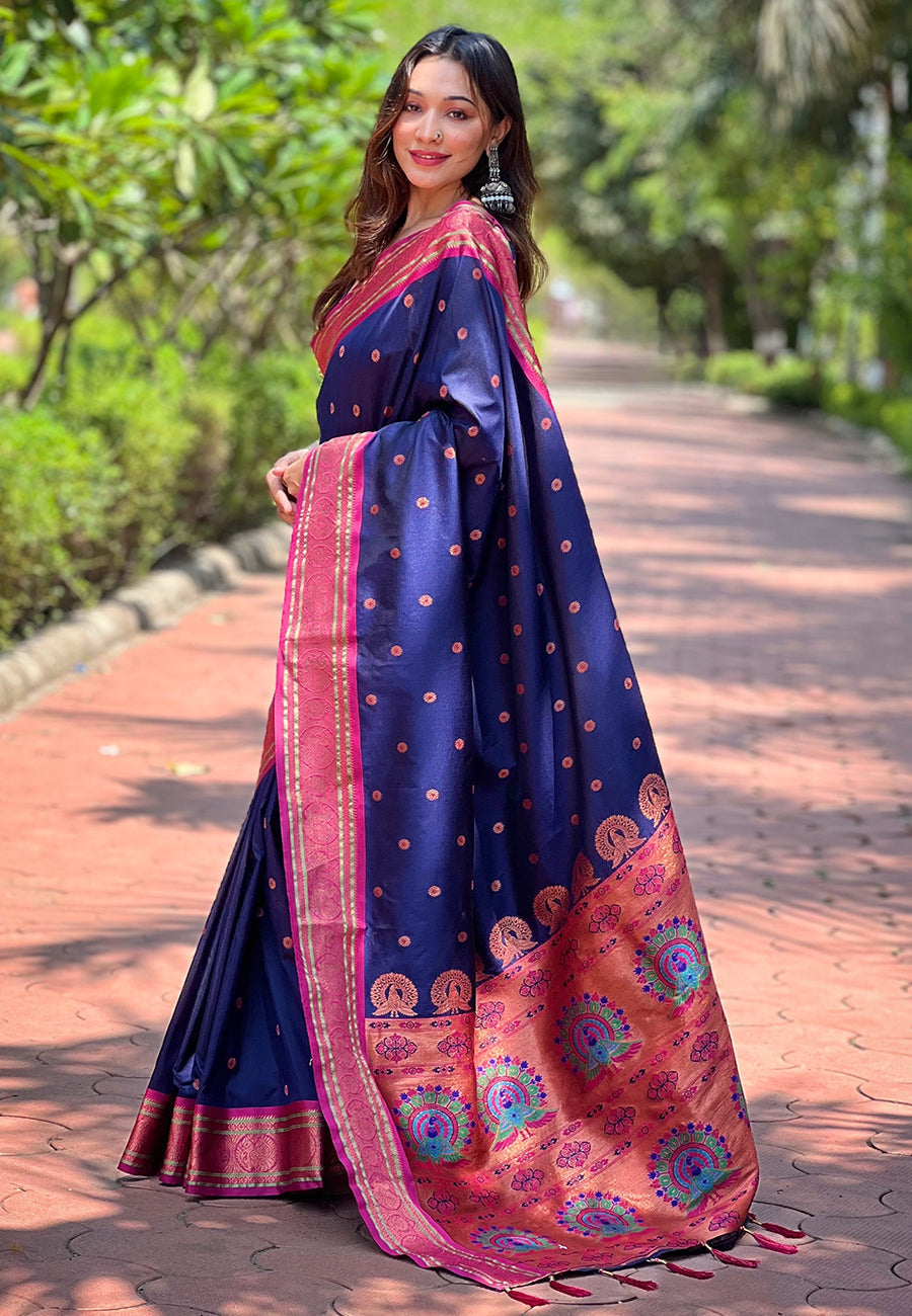 Paithani Silk Saree | Meenakari Designer Work for Special Events & Weddings