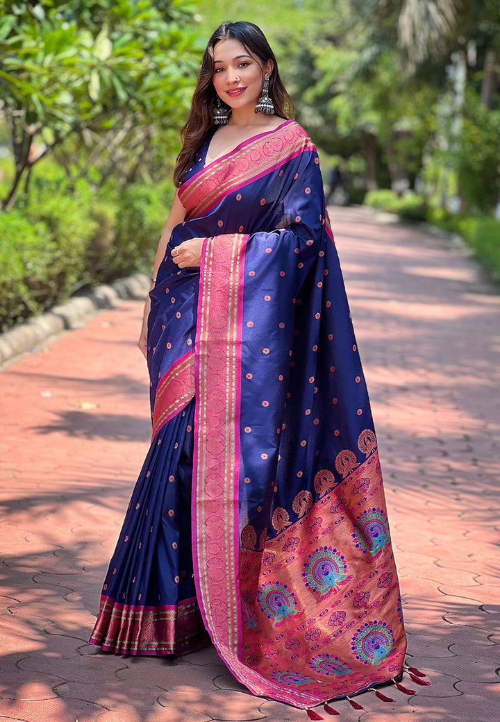 Paithani Silk Saree | Meenakari Designer Work for Special Events & Weddings