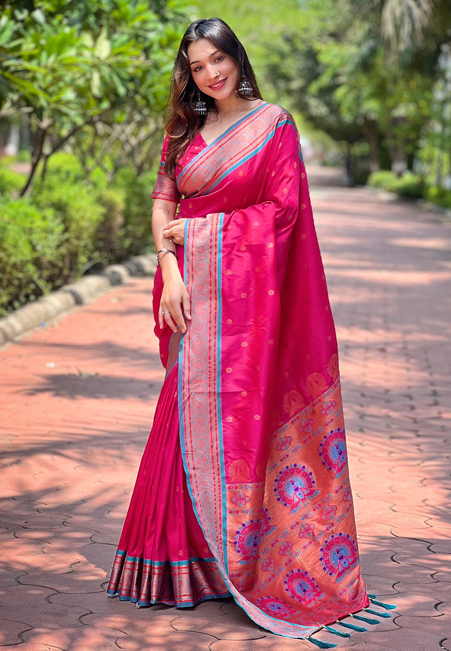 Paithani Silk Saree | Meenakari Designer Work for Special Events & Weddings