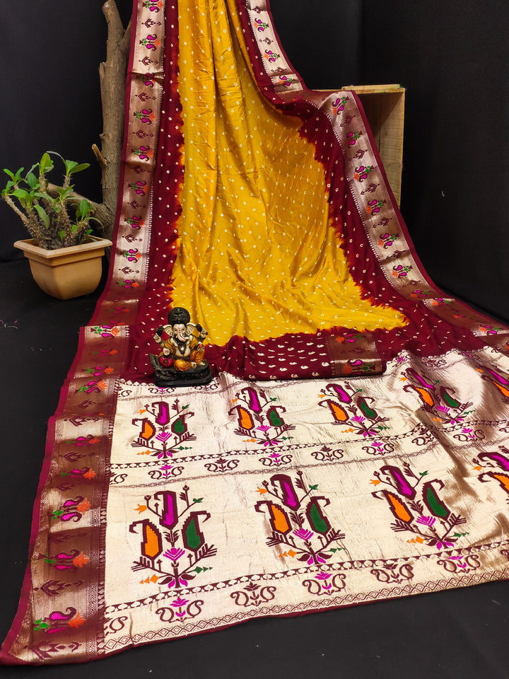 Dola Silk Saree | Designer Paithani & Bandhej Print for Special Events