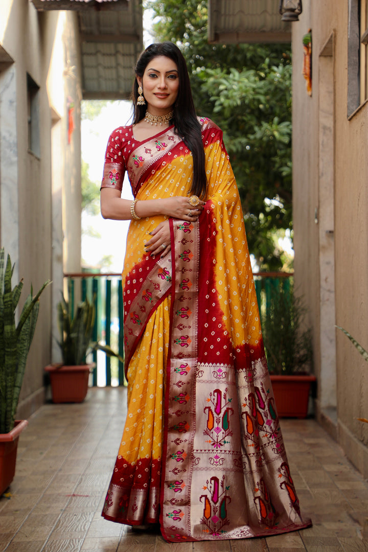 Dola Silk Saree | Designer Paithani & Bandhej Print for Special Events