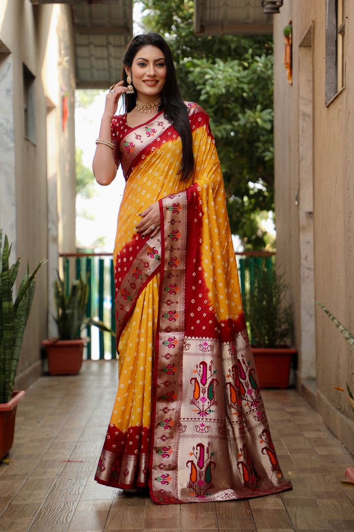 Dola Silk Saree | Designer Paithani & Bandhej Print for Special Events