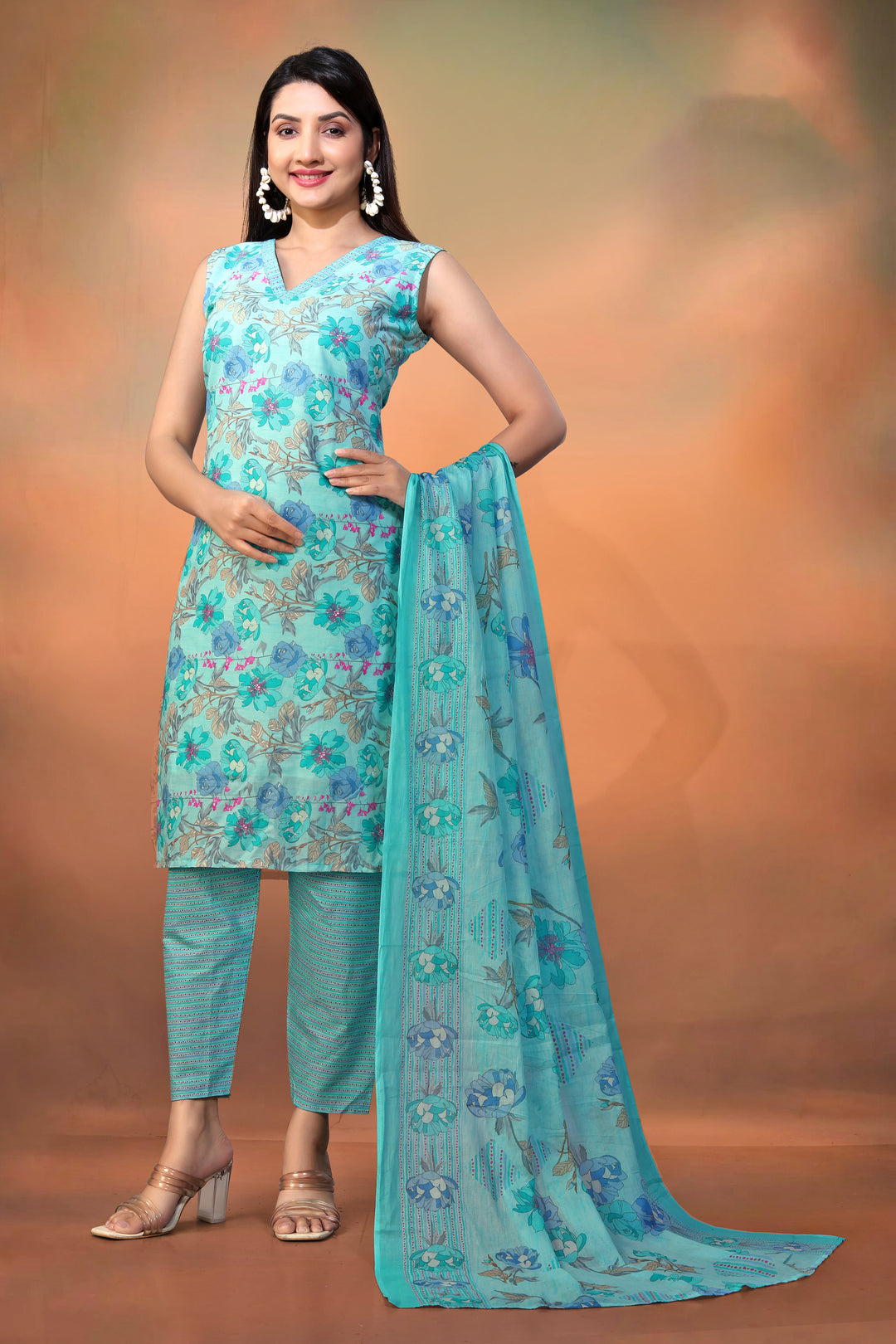 Floral Printed Cambric Cotton Salwar Kameez with Mal Cotton Dupatta | Casual Ethnic Wear