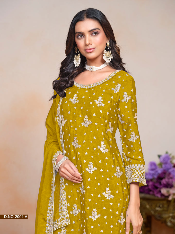 Radiant Chinon Salwar Kameez with Delicate Embroidery | Perfect for Celebrations