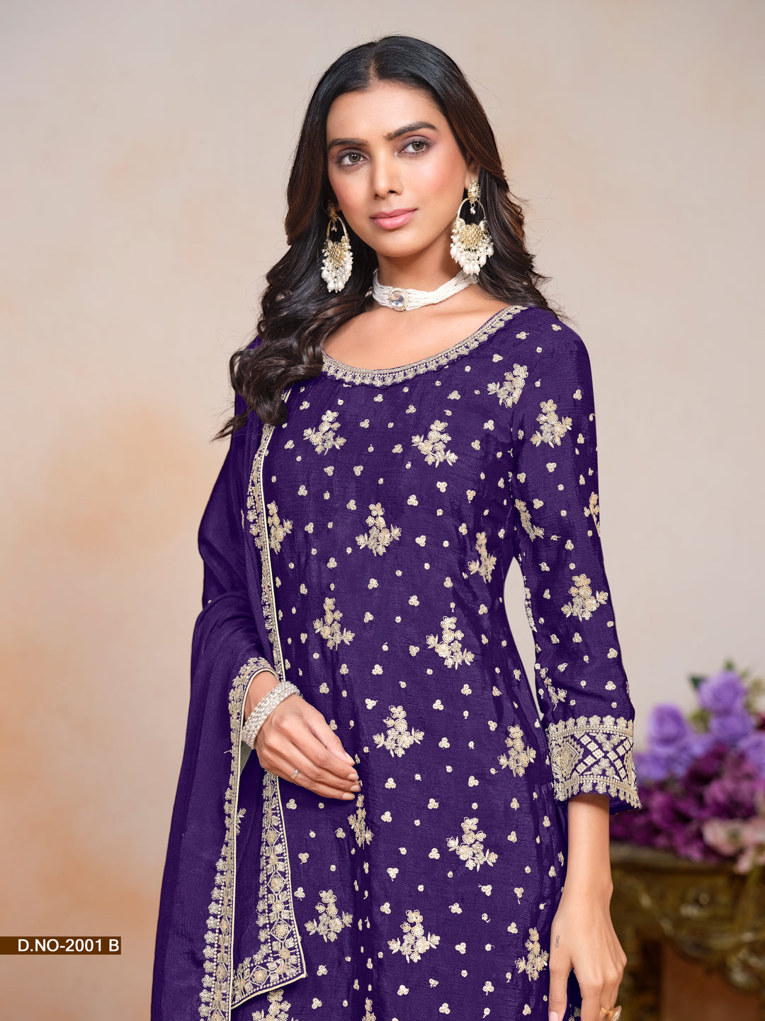 Radiant Chinon Salwar Kameez with Delicate Embroidery | Perfect for Celebrations