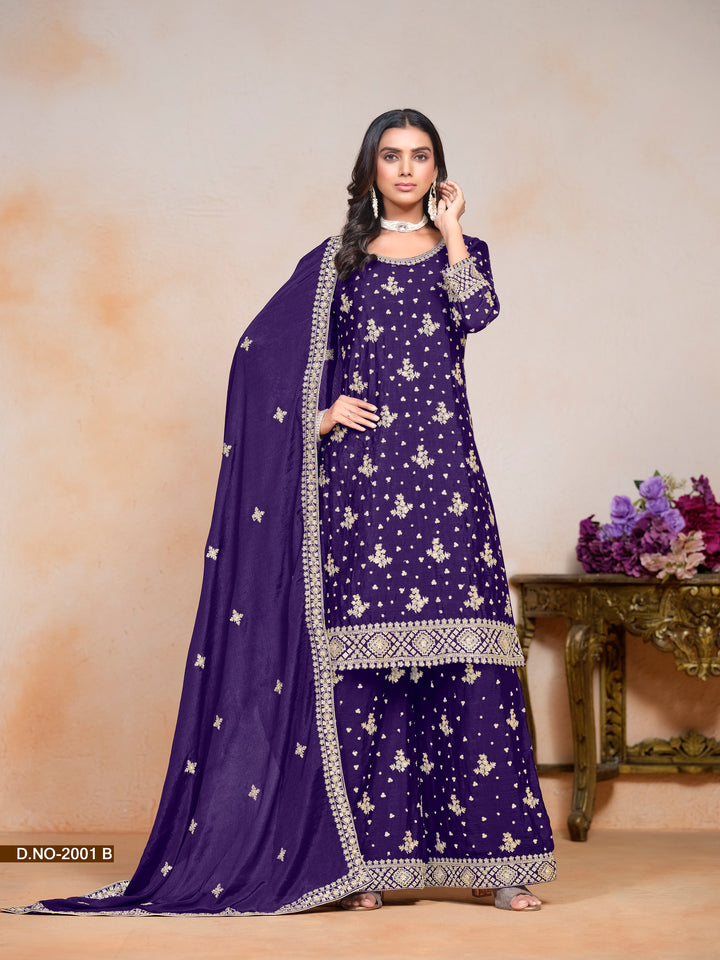 Radiant Chinon Salwar Kameez with Delicate Embroidery | Perfect for Celebrations