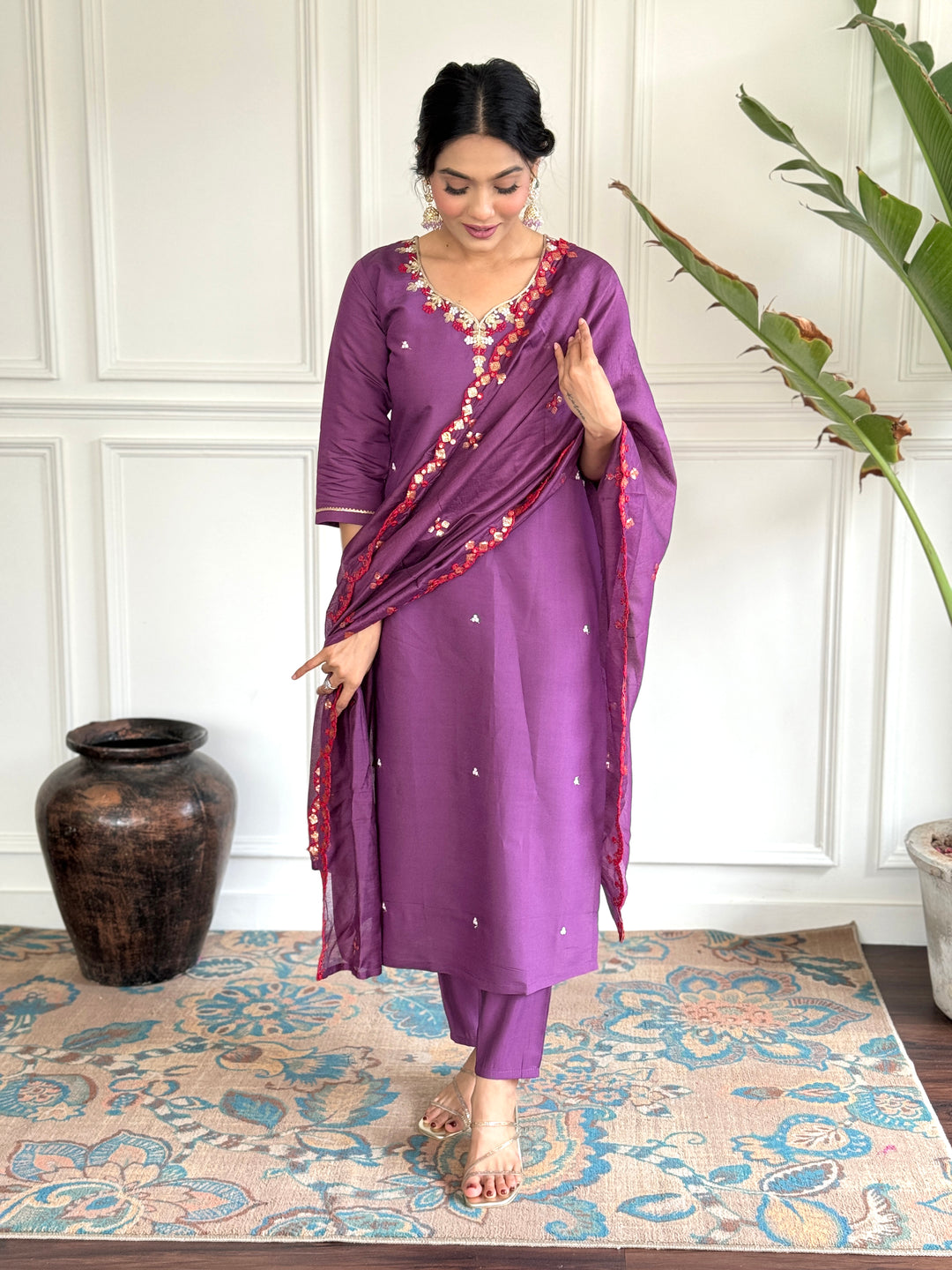 Graceful Viscose Chanderi Salwar Kameez with Elegant Embroidery | Perfect for Festive and Wedding Wear