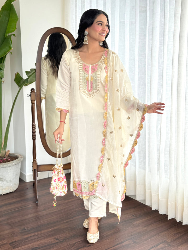 Graceful collection of Viscose Chanderi Salwar Kameez with Elegant Embroidery | Perfect for Festive and Wedding Wear