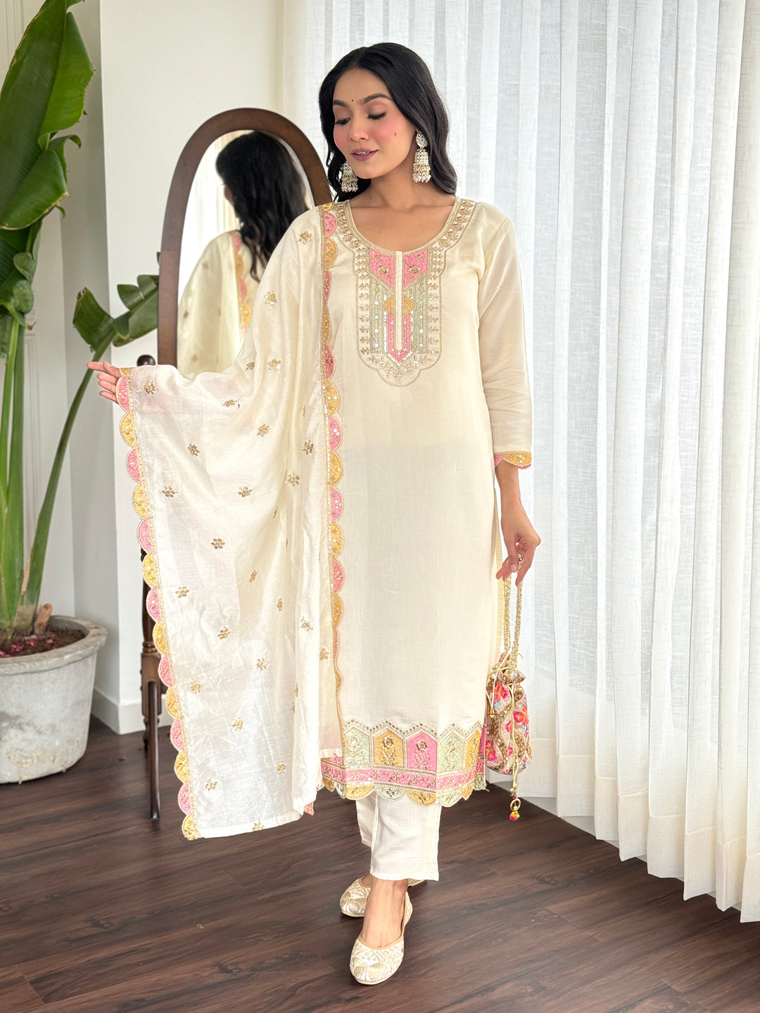 Graceful collection of Viscose Chanderi Salwar Kameez with Elegant Embroidery | Perfect for Festive and Wedding Wear