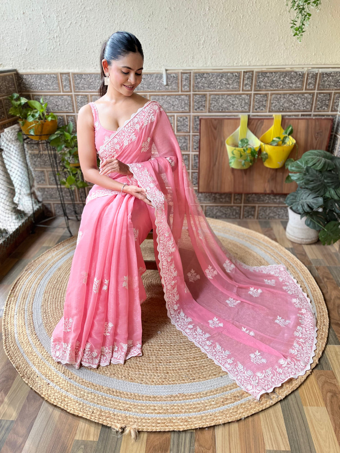 Elegant Simmer-Silk Saree with Embroidered Blouse | Perfect for Weddings & Festivals