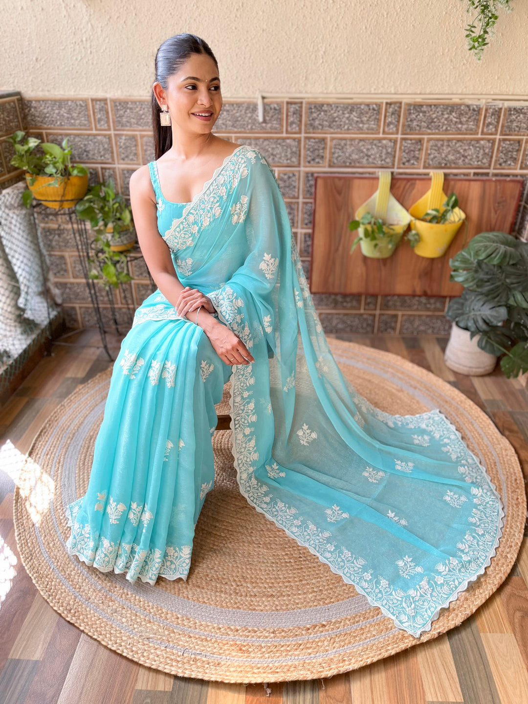 Elegant Simmer-Silk Saree with Embroidered Blouse | Perfect for Weddings & Festivals