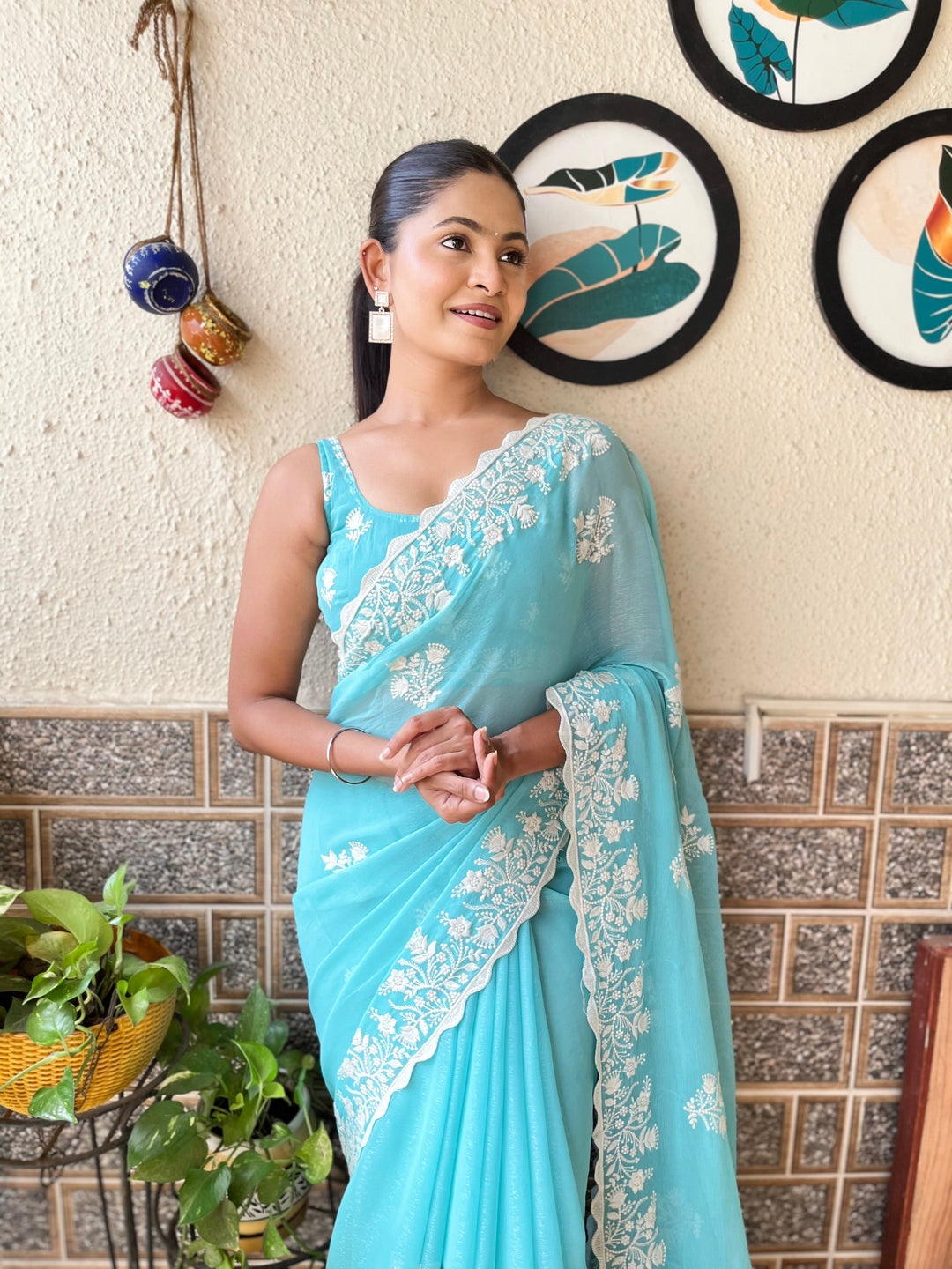 Elegant Simmer-Silk Saree with Embroidered Blouse | Perfect for Weddings & Festivals