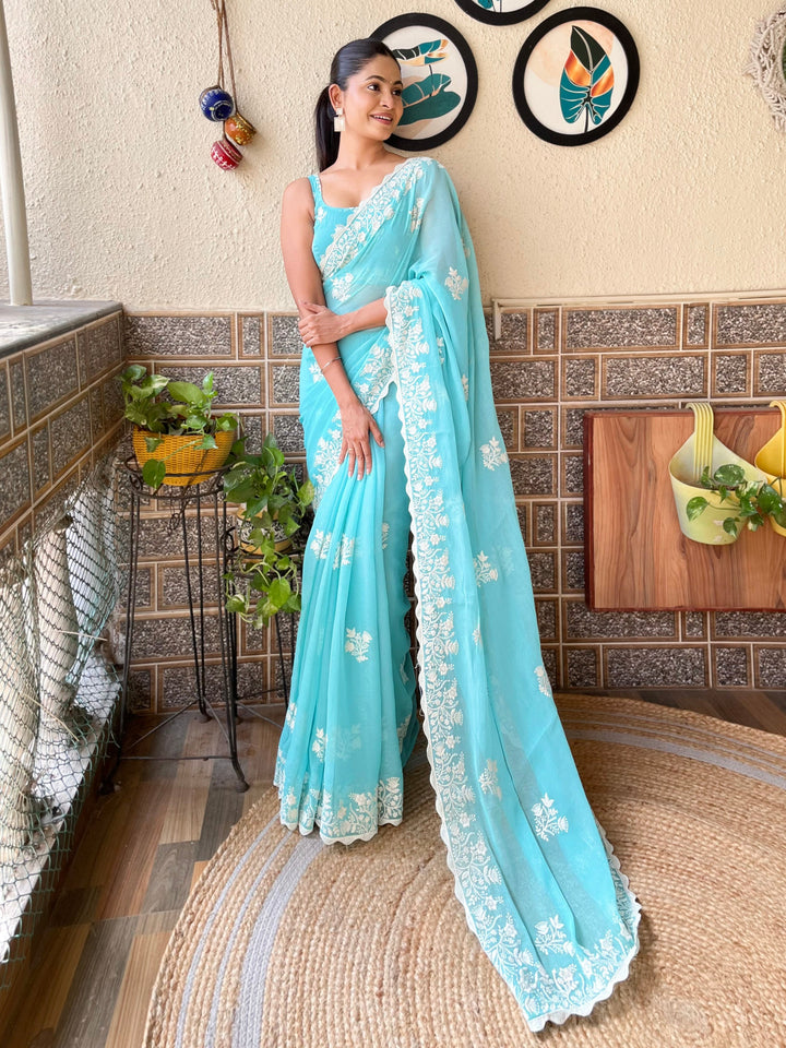 Elegant Simmer-Silk Saree with Embroidered Blouse | Perfect for Weddings & Festivals