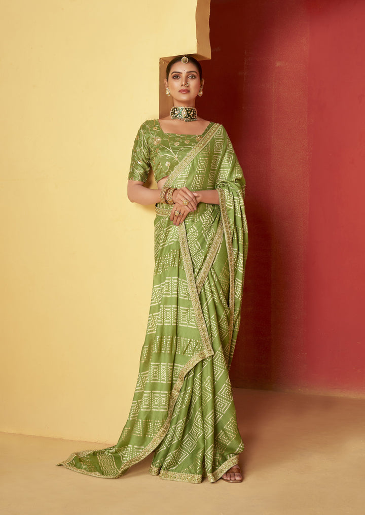 Elegant Moss-Chiffon Saree with Art-Silk Blouse | Embroidery & Foil Print for Weddings & Festivities