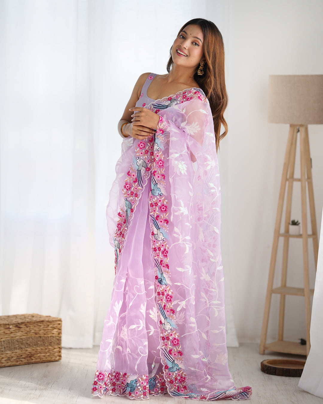 Elegant Organza Saree with Silk Top & Bottom | Thread & Sequin Embroidery