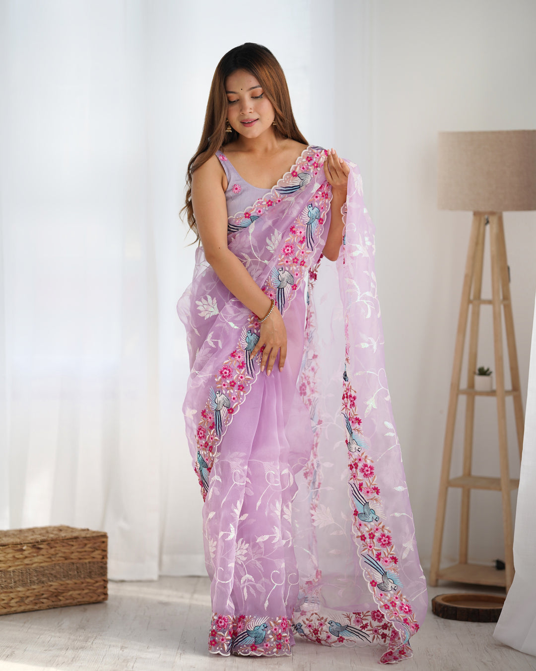 Elegant Organza Saree with Silk Top & Bottom | Thread & Sequin Embroidery