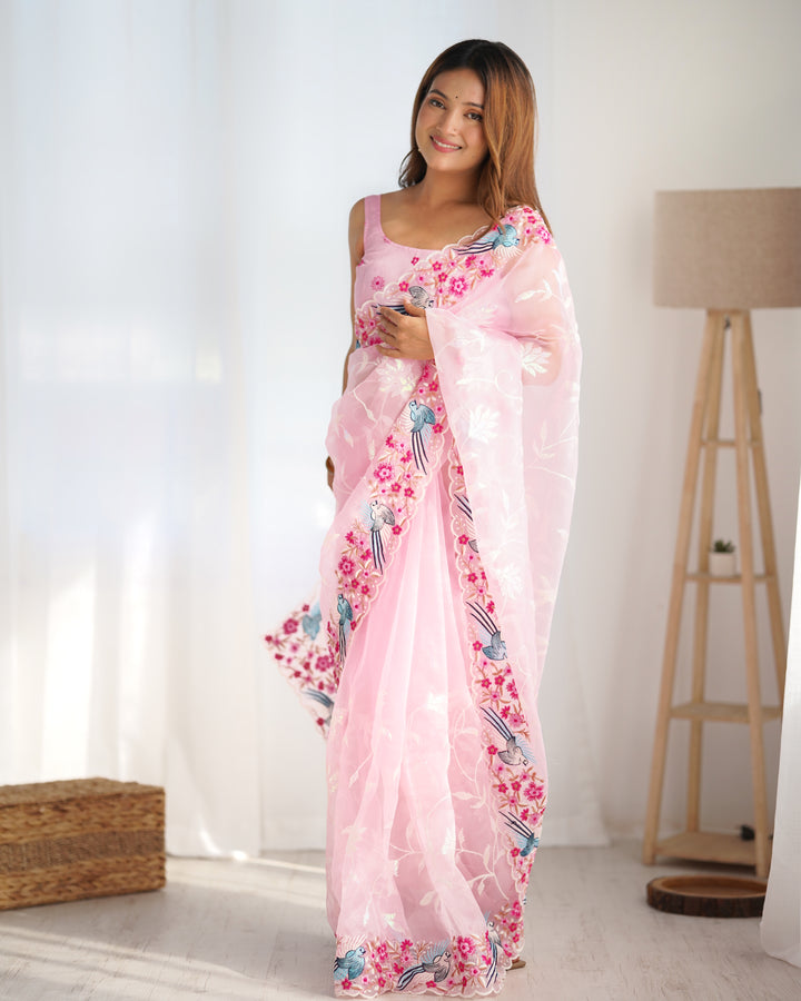 Elegant Organza Saree with Silk Top & Bottom | Thread & Sequin Embroidery