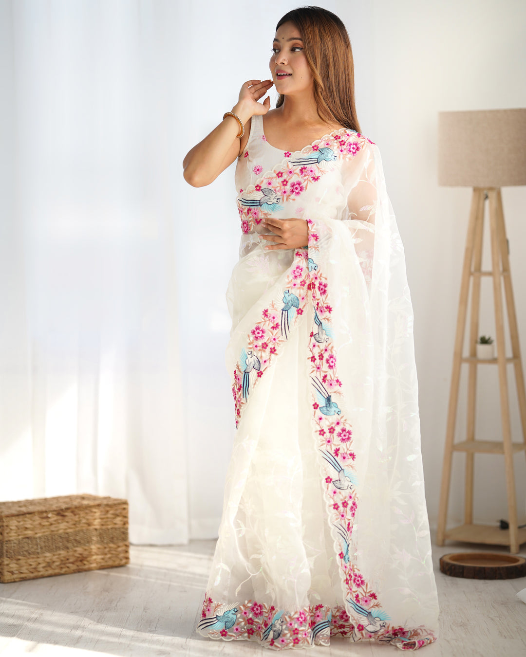 Elegant Organza Saree with Silk Top & Bottom | Thread & Sequin Embroidery