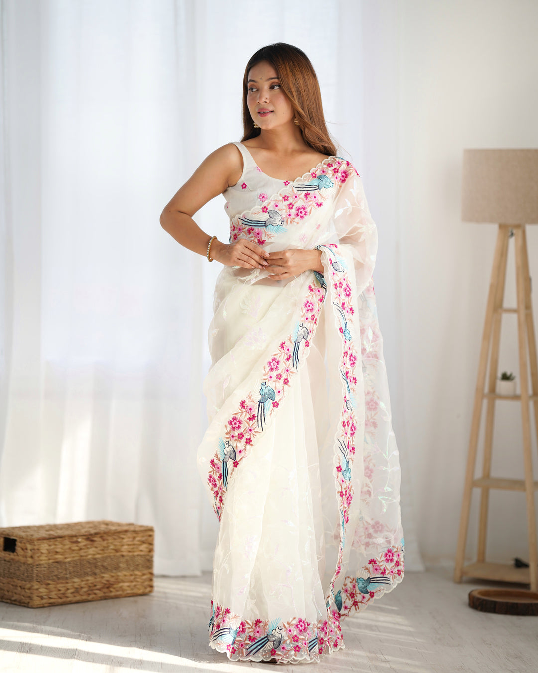 Elegant Organza Saree with Silk Top & Bottom | Thread & Sequin Embroidery