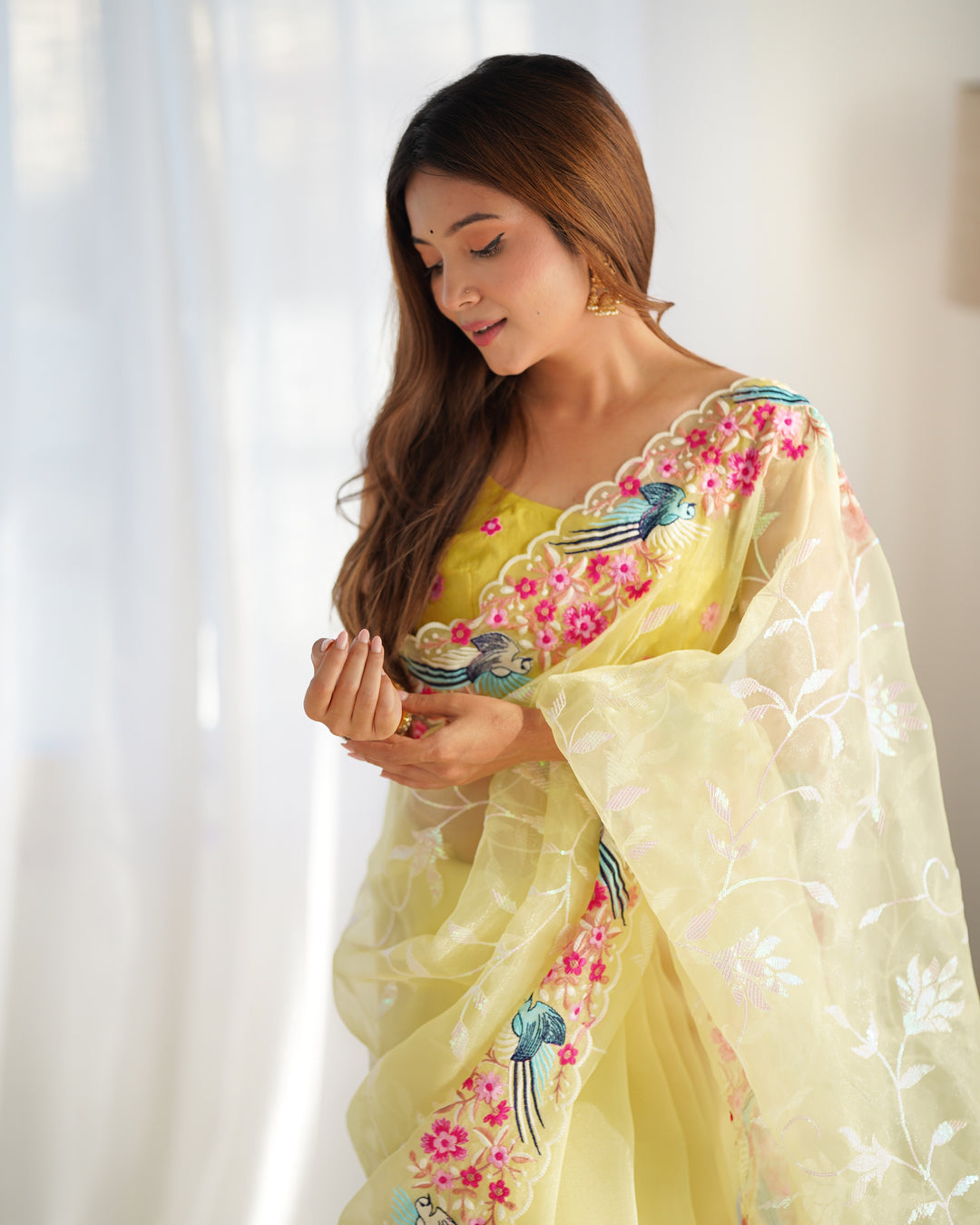 Elegant Organza Saree with Silk Top & Bottom | Thread & Sequin Embroidery