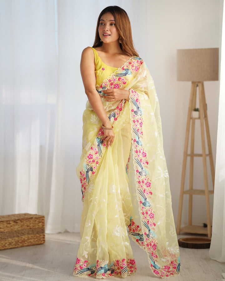 Elegant Organza Saree with Silk Top & Bottom | Thread & Sequin Embroidery