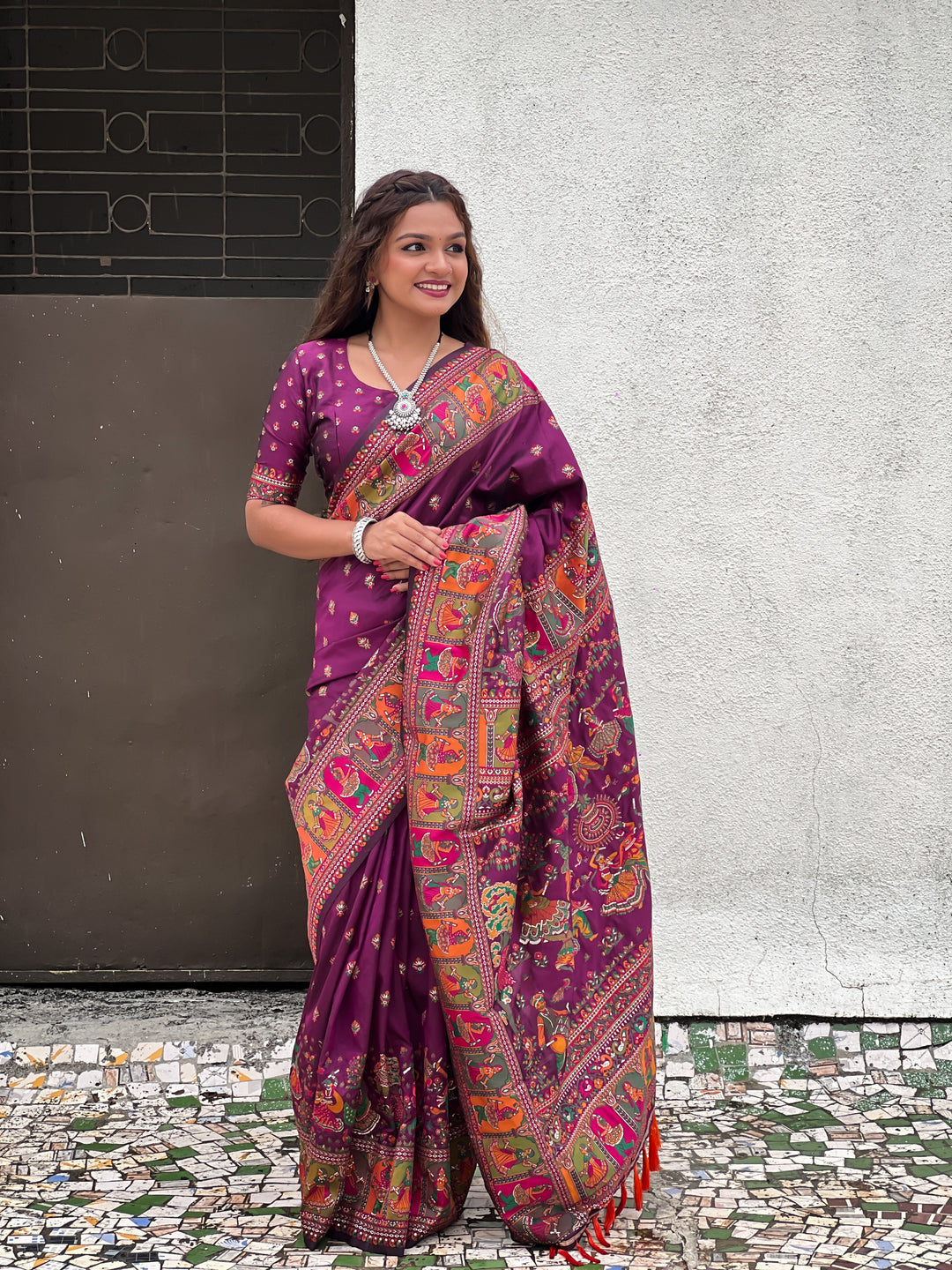 Elegant Pashmina-Silk Saree | Designer Wevon-Kashmiri-Meenakari Work