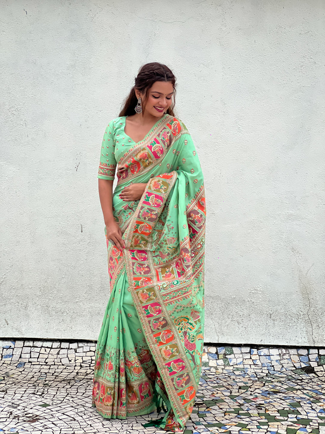 Elegant Pashmina-Silk Saree | Designer Wevon-Kashmiri-Meenakari Work