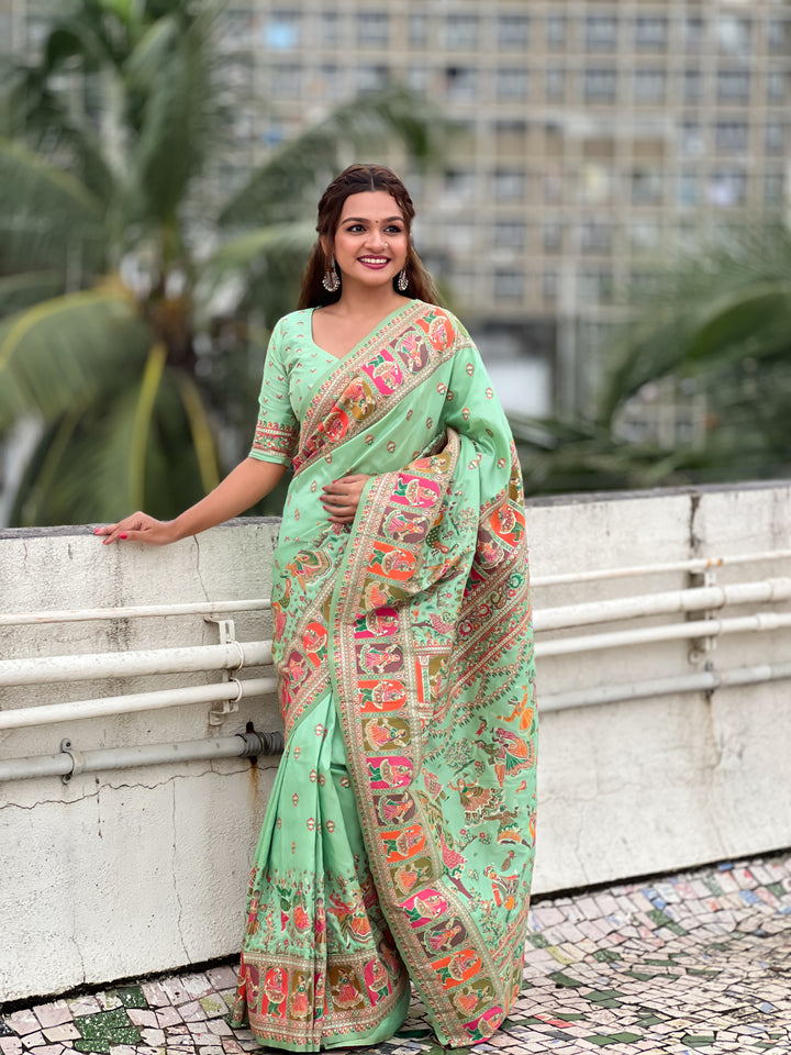 Elegant Pashmina-Silk Saree | Designer Wevon-Kashmiri-Meenakari Work