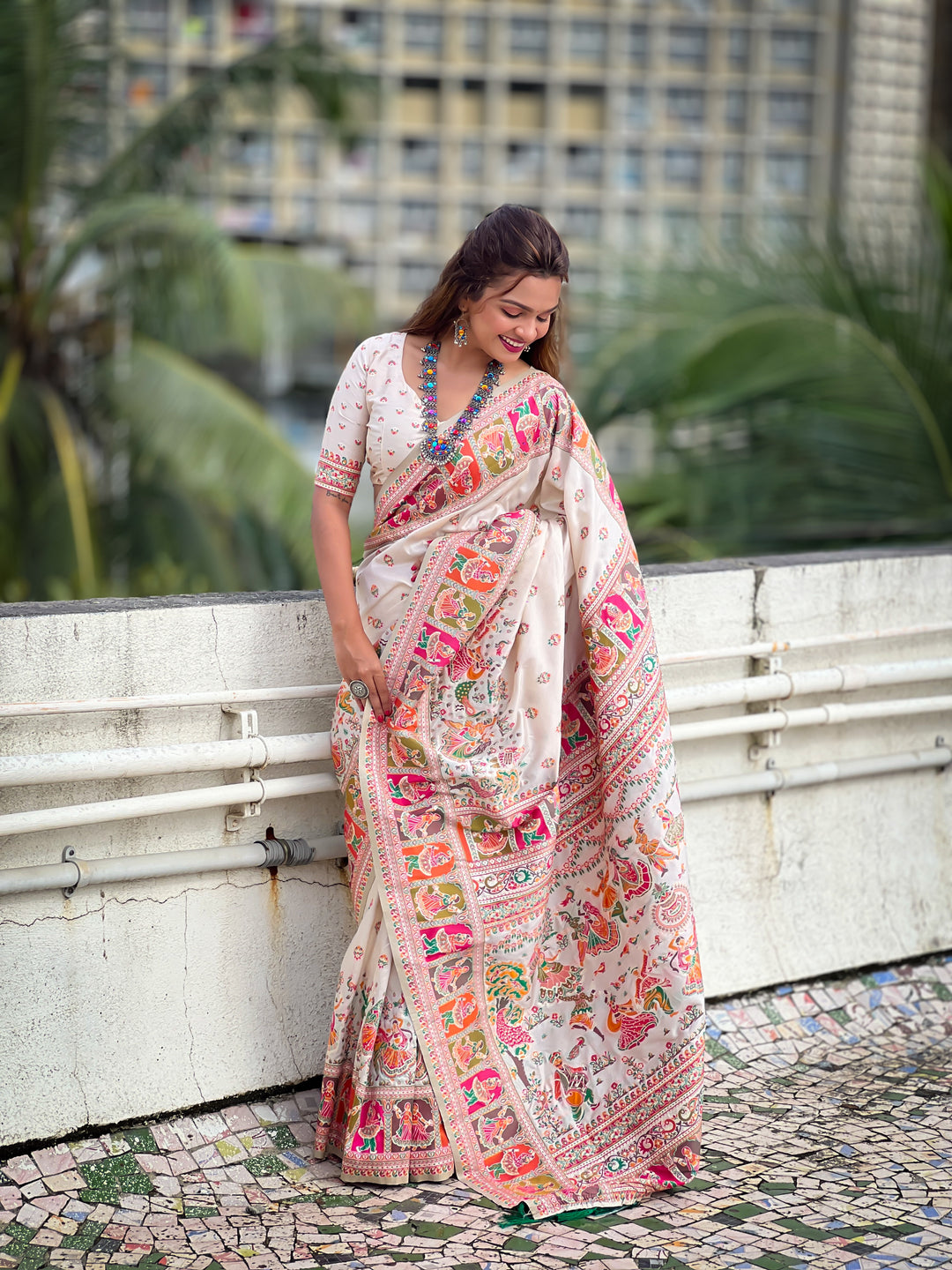 Elegant Pashmina-Silk Saree | Designer Wevon-Kashmiri-Meenakari Work