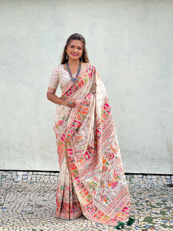 Elegant Pashmina-Silk Saree | Designer Wevon-Kashmiri-Meenakari Work