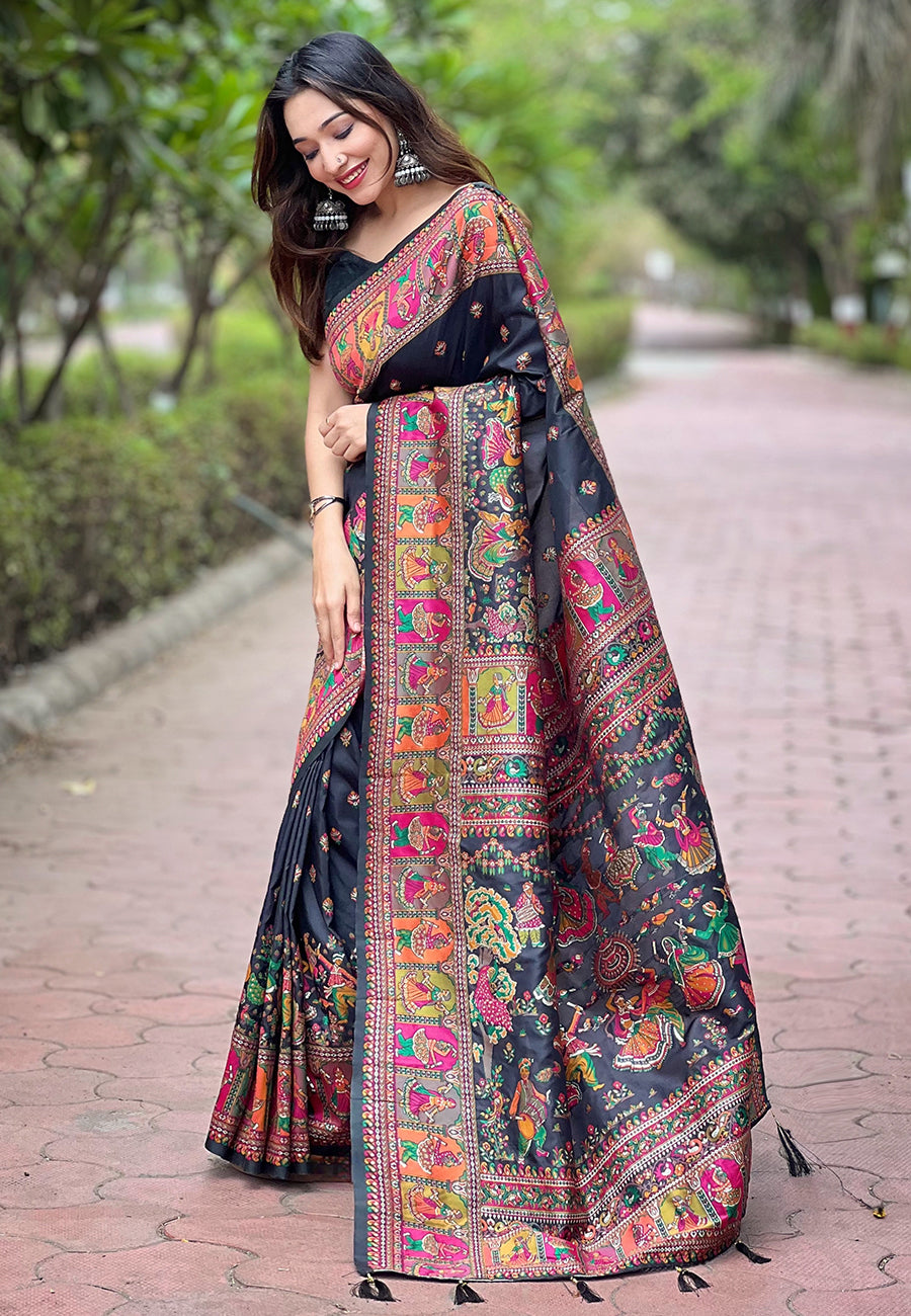 Elegant Pashmina-Silk Saree | Designer Wevon-Kashmiri-Meenakari Work