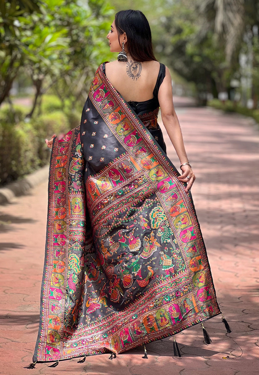 Elegant Pashmina-Silk Saree | Designer Wevon-Kashmiri-Meenakari Work