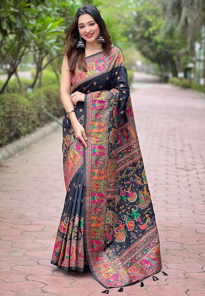 Elegant Pashmina-Silk Saree | Designer Wevon-Kashmiri-Meenakari Work