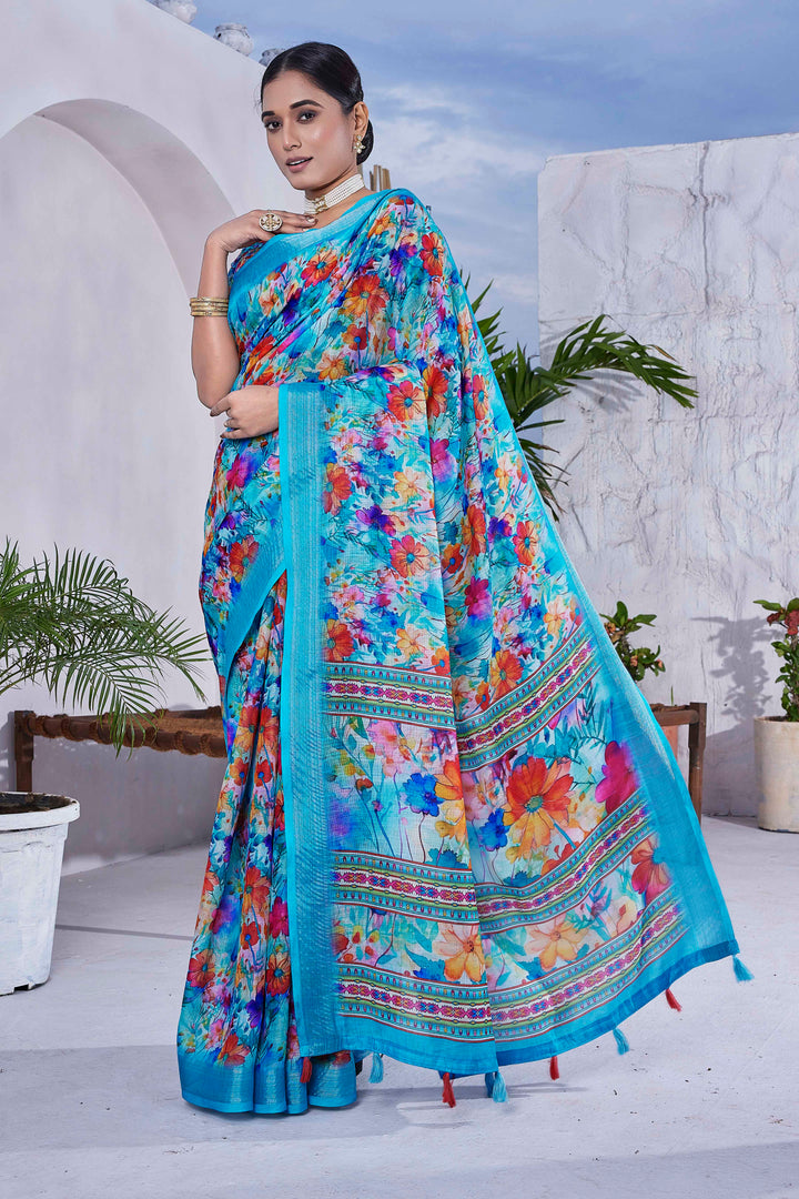 Linen-Blend Silk Saree | Digital-Printed for Weddings & Festive Events