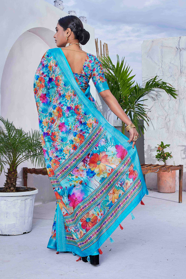 Linen-Blend Silk Saree | Digital-Printed for Weddings & Festive Events