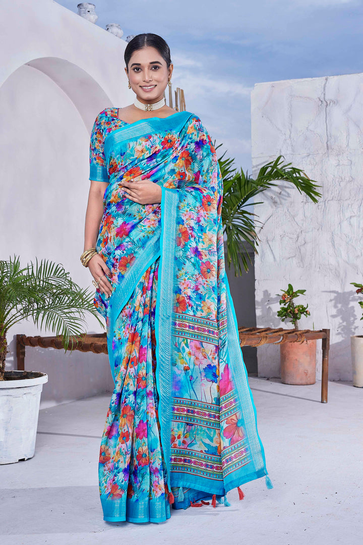 Linen-Blend Silk Saree | Digital-Printed for Weddings & Festive Events