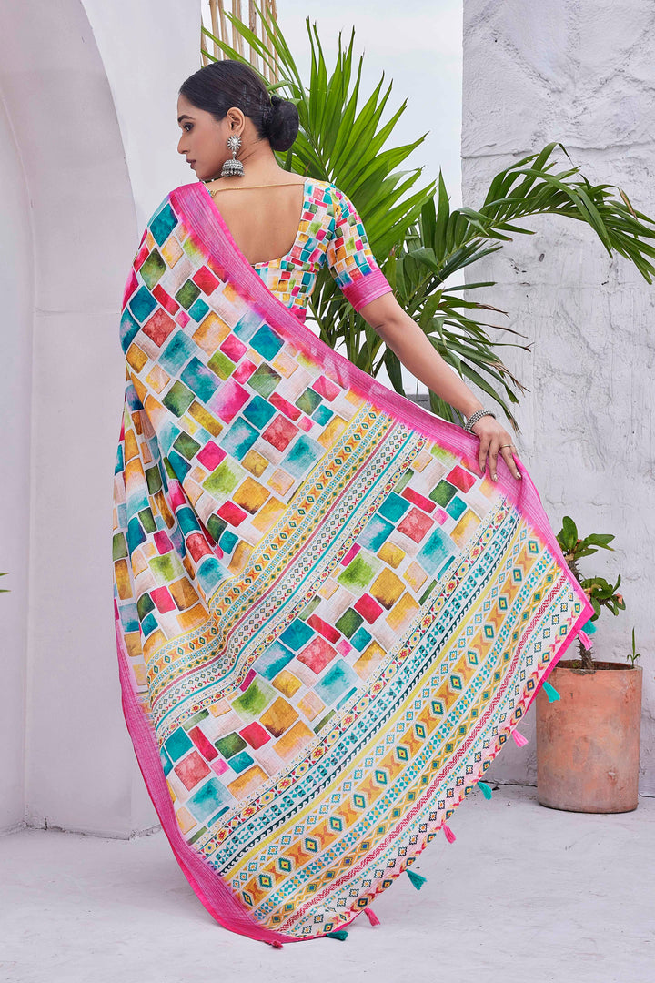 Elegant Linen-Blend Saree | Digital-Printed Silk Top and Bottom | Special Event