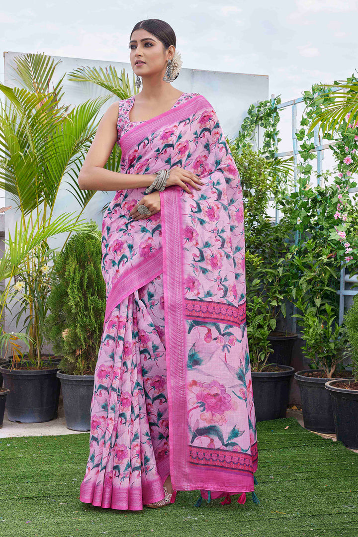 Linen-Blend Silk Saree | Digital-Printed Elegance for Special Events