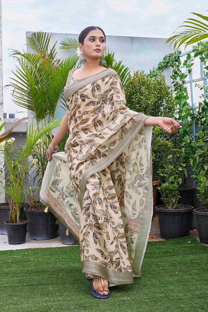 Linen-Blend & Silk Saree | Digital Printed for Weddings & Festive Occasions