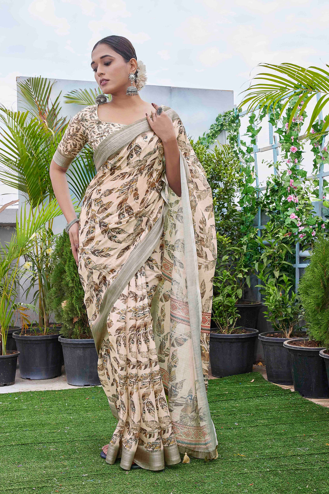 Linen-Blend & Silk Saree | Digital Printed for Weddings & Festive Occasions