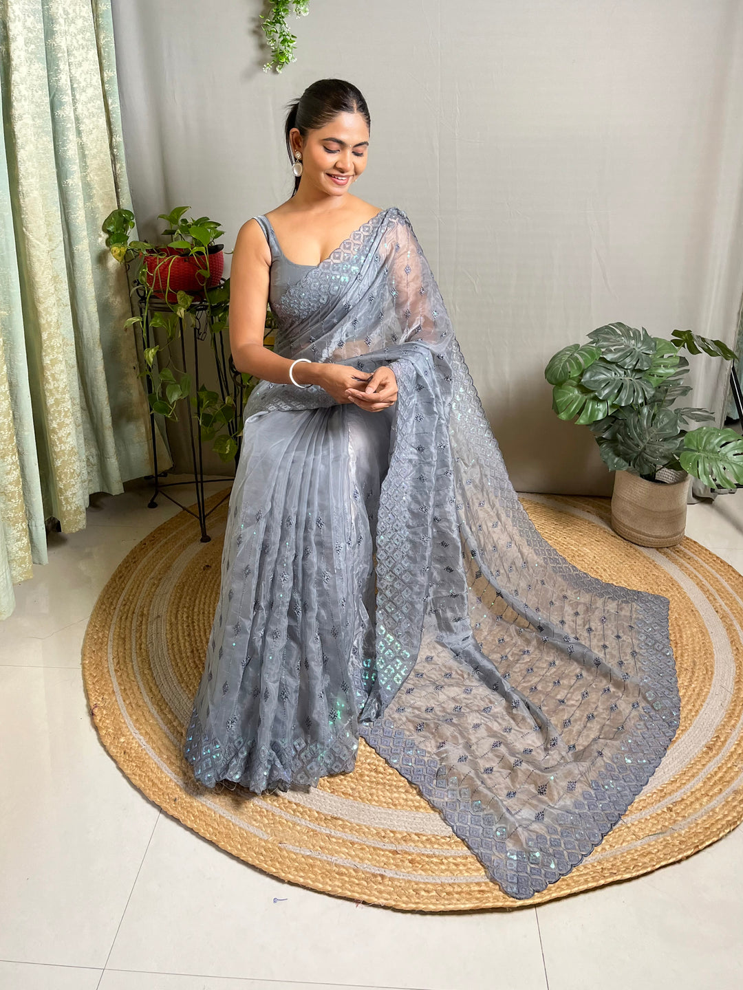 Crystal Silk Saree | Designer Sequance Embroidery Work for Partywear