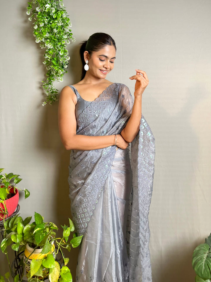 Crystal Silk Saree | Designer Sequance Embroidery Work for Partywear